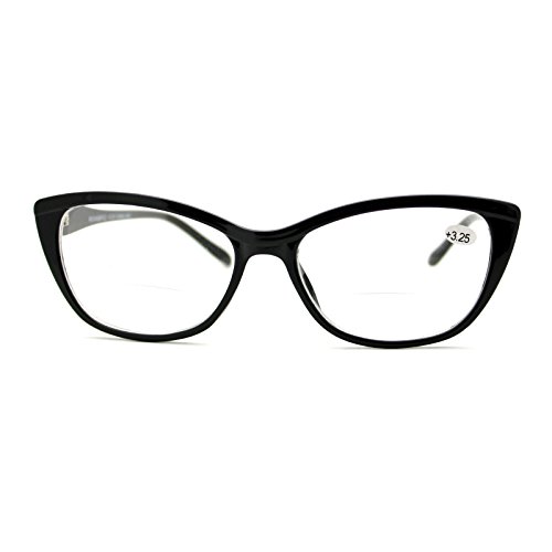 Pastl Clear Lens Glasses With Bifocal Reading Lens Womens Rectangular Cateye (Black, 2.00) #TOP1