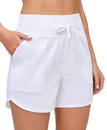 Image of IUGA Womens 5 inch Swim Board Shorts Stretchy High Waisted Beach Shorts for Women Quick Dry UPF 50+ Swimsuit Bottoms with Liner