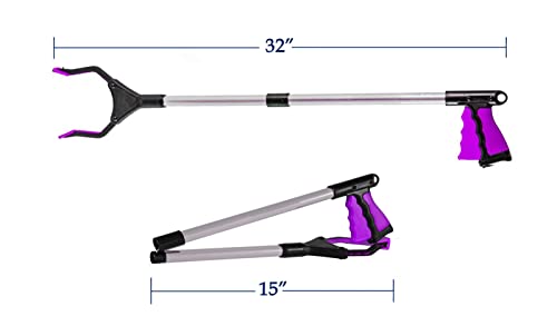 HPr-HPi 2-Pack Reacher Grabber Tool, Foldable Trash Picker Grabber, Trash Gripper, Garden Nabber, Litter Picker, Extended Grabber (Purple/Blue)