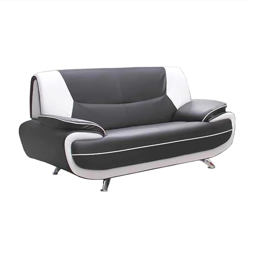 Mobilier-Deco MUZA - Canapé Design 2 Places en Simili Cuir Gris et Blanc
