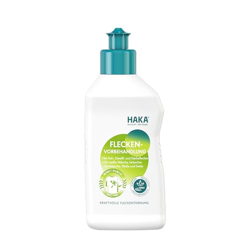 HAKA Fleckenvorbehandlung Enzymkraft, 250ml, Fleckenentferner für Butter, Öl, Soße, Eiweiß, Eigelb, für weiße & bunte Wäsche, vegan & hautfreundlich