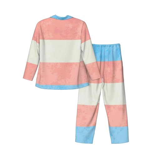 Transgender Pride Flag With Texture Mens Pajamas Set Button Down Sleepwear Set Long Sleeve Loungewear With Pockets4