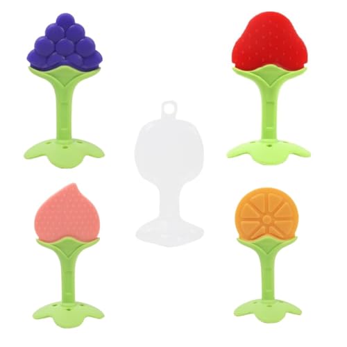 Image of DKB Infants Silicone Teether Ideal Teether For 6 To 12 Months Baby, Bpa Free Teething Toys For Babies, 4 Pcs Same Design Color Blue,Red,Pink & Yellow