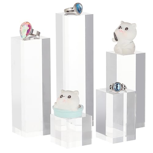BENECREAT 5pcs Clear Acrylic Display Block 3/5/8/10/12cm Cube Square Acrylic Display Blocks Solid Display Pedestal Stand for Gem Display Jewelry Display Displaying Pop Figures
