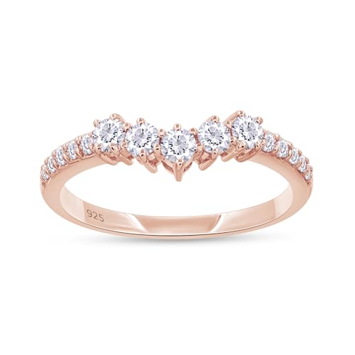 Wedding Bands for Women, 0.40 Carat (ctw) Round Shape Lab Grown Diamond Curved Chevron Wedding Band Ring In 14K Gold Over Sterling Silver Jewelry Gifts For Her