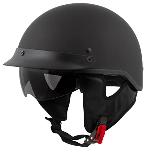 Milwaukee Helmets MPH9718DOT Momentum Matte Black Half Face Motorcycle DOT Bikers Helmet w/Drop Down Visor - X-Large