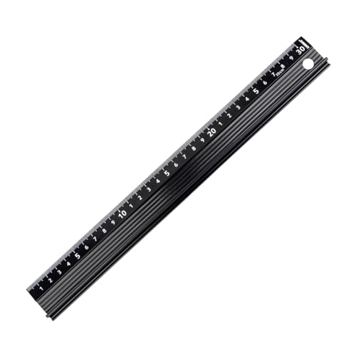 Aluminium Cutting Ruler with Raised Grip - 30cm/12 Metal Safety Ruler for Crafts, DIY & Precision Measurement, Non-Slip Protective Edge Tool (Black)