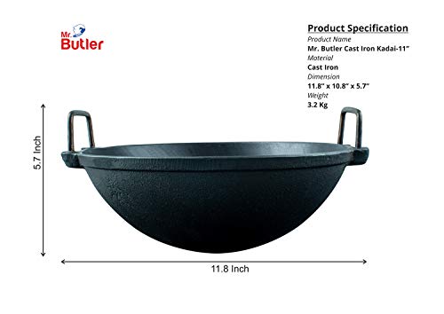 Mr. Butler Cast Iron Cookware – Kadai/Wok, Pre- Seasoned 11 Inch, Black 4 Gallery Image