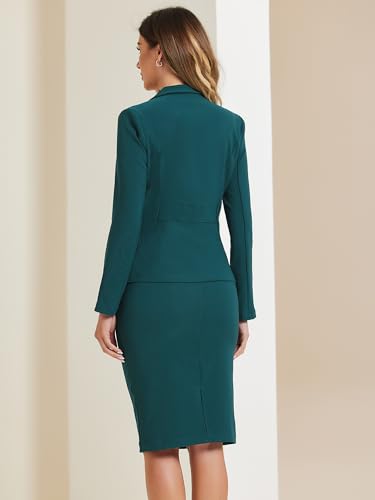 Allegra K Damen 2-teiliges Anzugrock-Set Business Casual Langarm Blazer und Bleistiftrock, Petrol, Mittel