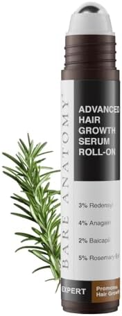 Bare Anatomy Advanced Hair Growth Serum Roll-On| 3% Redensyl + 4% Anagain + 2% Baicapil + 5% Rosemary, Rice Water, Biotin & Saw Palmetto| Reduces Hair Fall, Supports Hair Growth for Men & Women | 25ml