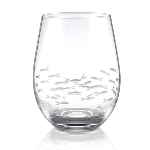 Joeyan Etched Stemless Wine Glasses,Hand Blown Drinking Glass Cups Wine