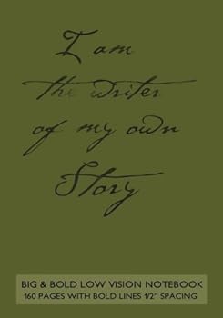 Paperback Big & Bold Low Vision Notebook 160 Pages with Bold Lines 1/2 Inch Spacing: 7"x10" Notebook Not Ebook with olive green cover, distinct, thick lines off Book