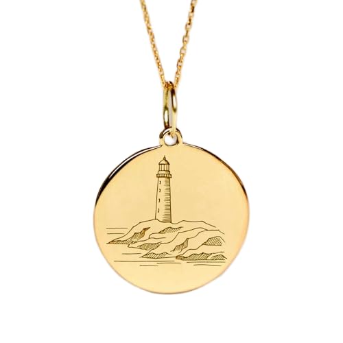 Collier pendentif pièce de monnaie gravée phare en argent plaqué or pour homme et femme
