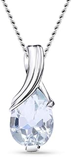 MIORE necklace for women in 9 kt 375 white- yellow gold with pear shape topaz, ruby, aquamarine, emerald, sapphire, amethyst gem pendant- chain 45 cm- handmade- real gold- gift box included