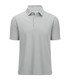 MAGCOMSEN Mens Short Sleeve Shirts Golf Polo Shirts Cotton Pique Polo Work Shirt Classic Casual Shirt Button Down Collar Shirt Light Grey, 2XL