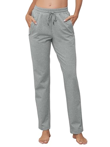SEVEGO Women's Sweatpants Tall Cotton Yoga Lounge Casual Open Bottom Soft Workout Zipper Pocket Joggers,30",Light Grey,M - image 2