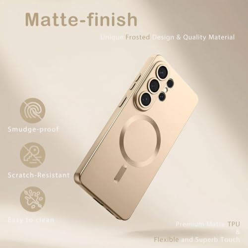 Image of DIZORO Samsung S26 Ultra Case, Compatible with Mag Safe Back Cover, Matte Luxury Metallic Luster Flexible TPU Wireless Charging Shockproof Case with Camera Protector (Metallic Desert)