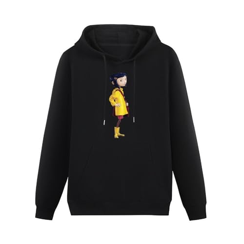 PINWEI Coraline Men Black Cotton Hoodies Print Unisex Sweatshirts XL