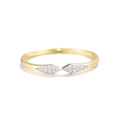 Santuzza 10K Yellow Solid Gold Rhombus Genuine Diamond Dainty Wedding Ring2