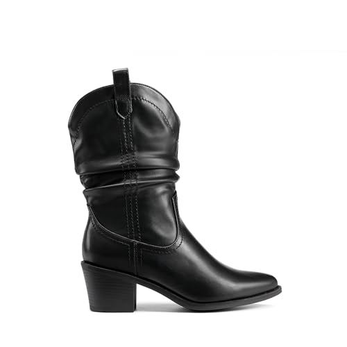 DREAM PAIRS DREAM PAIRS Women's Cowgirl Boots, Mid Calf Western Cowboy Chunky Heel Boots, Slouchy & Pull-on for women,Size 11,Black,SDMB2302W