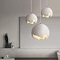LIFENICEST Concrete Cement Look Scandinavian Pendant Lights Kitchen Island Modern Dome Pendant Ceiling Light Japanese Wabi-Sabi Chandelier White Hanging Lamp for Dining Room Bedroom - 11.4"