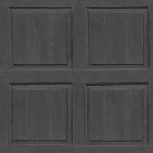 Washed Panel Wallpaper Wood Effect Charcoal Grey Rustic Traditional