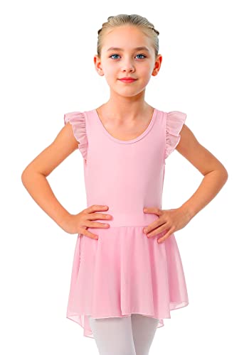 Luouse Elegant Dance Ballet Leotards For Girls, Little Kids Solid Classic Ruffle Sleeve Tutu Skirted Dress Pink 5-6 Years #TOP3