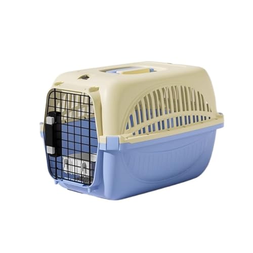 OGXNペットキャリー、IATA基準航空対応、犬猫兼用クレート、キャスター付き、ダブルドア、通気性メッシュ、水飲み皿付き、小型犬、大型犬、猫用、旅行、通院 (イエロー+ブルー(吊り鉢+おむつボード付き))