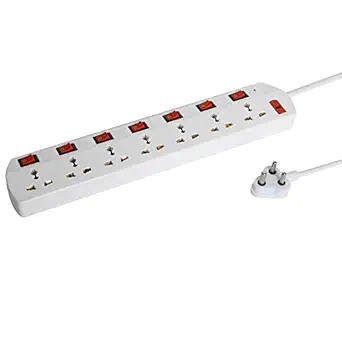 Brillar 7 Socket Extension Board with Individual Switches, LED Indicator, Protection Fuse and 3 metre Cable 230 Volts (White)