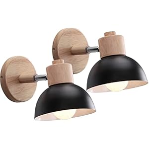 iDEGU Applique Murale Industrielle Vintage 15CM Lampe Murale Réglable en Bois Métal Rétro E27 Luminaire Applique Interieur pour Chambre Salon Couloir Restaurant (2 Pack, Noir)