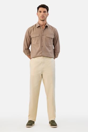 Image of SNITCH Men Casual Trousers| Baggy Fit Mid Rise Solid Plain Front Style | Breathable Cotton Blend & Lightweight Linen Fabric for Summer & Everyday Outings