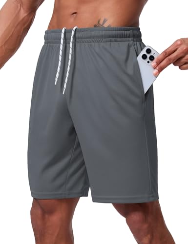 Vlynor Men's Athletic Shorts 9 Inch Inseam - Quick Dry Mesh Basketball Shorts Men, Lightweight Mens Gym Running Shorts with Pockets (Dark Grey, Large)