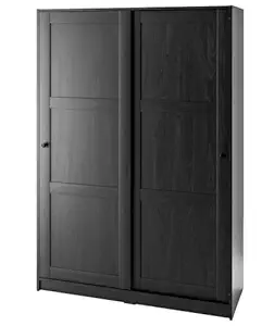 MARIAS KOMMERCE Wood Rakkestad Wardrobe With Sliding Doors, Black-Brown, 117X176 Cm (46 1/8X69 1/4 