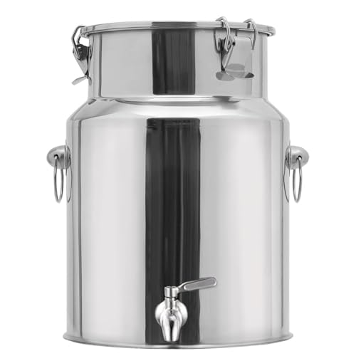 Bidon Alimentaire 5l/10l INOX avec Robinet,Pot À Lait INOX avec Couvercle Seau INOX avec Couvercle Réservoir Scellé en Acier Inoxydable,Capacity-5L