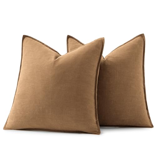 Image of MIULEE Decorative Linen Pillow Covers 16x16 Inch Brown Boho Farmhouse Neutral Couch Throw Pillows for Bed Pack of 2 Accent Modern Pillowcase Sofa Livingroom Home Decor