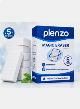 Image of Magic Eraser Sponge, Multi Surface Cleaning Pad, No Scratch Scrub Sponge Wipe (Pack of 5)