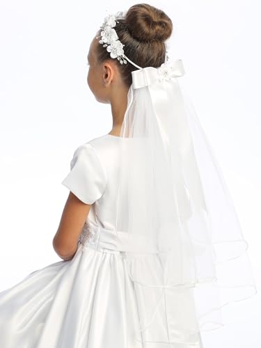 Swea Pea & Lilli Girls First Communion Veil - White Holy 1st Communion Headpiece with Comb and Flowers2