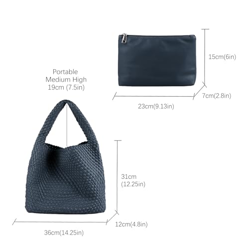 Image of Woven Tote Bag for Women with Purse, Vegan Leather Hobo Bags Large Handmade Underarm Shoulder Bag