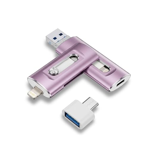 3-in-1 High-Capacity USB Drive with Fingerprint Security – Retractable Lightning & USB-A Memory Stick for Phone, Pad, PC Computer, USB 3.0 Biometric Encrypted External Storage Expansion (# B, 128GB)