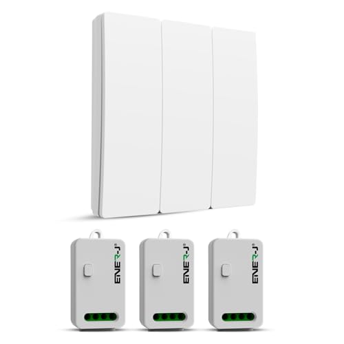 Image of ENERJ 3 Gang Wireless Kinetic Switch, White with 3 Non Dimmable 5A RF Receiver Eco Range