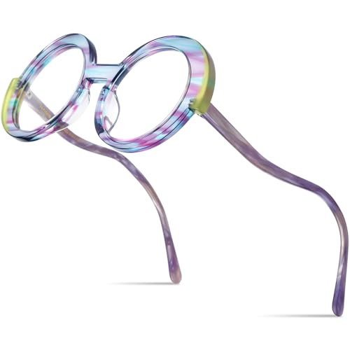 Image of HEPIDEM Multicolor Acetate Glasses Frame Women,Oversize Round Optical Eyeglasses 9345