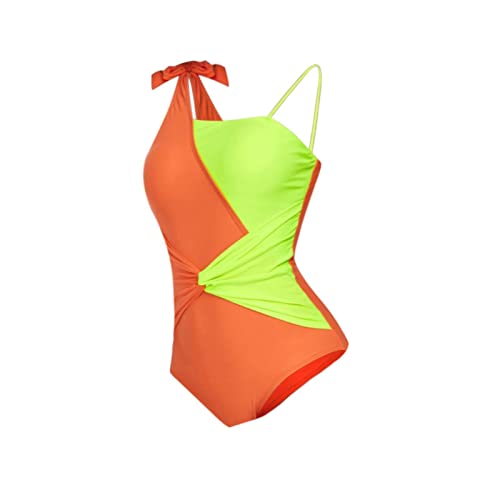 Bañadores Mujer Tallas Grandes Traje de Baño Un Conjunto de Arriba y Abajo con un Traje baño Verano Empalme Color colisión Conjunto Bañador Mujer Reductor Barriga Bikinis (Red, S)