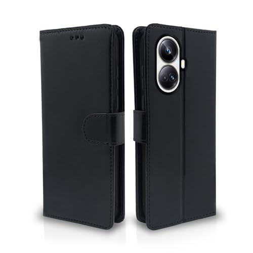 Image of Pikkme Realme 10 Pro Plus 5G Flip Cover Leather Finish | Inside TPU with Card Pockets | Wallet Stand and Shock Proof | Complete Protection Flip Case (Black)