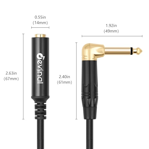 Cable adaptador mono 1/4 pulg TS ángulo recto 1 FT miniatura 3