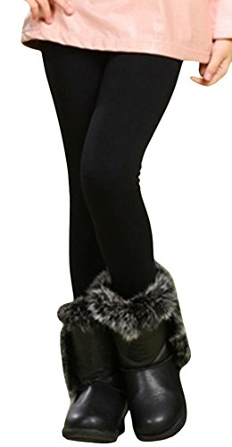 X&F Little Girls' Solid Warm Fleece Lined Tights Winter Convertible Leggings2