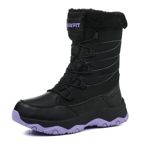 Suiyfit Snow Boots for Women Waterproof Mid-Calf Booties Winter Hiking Boot Durable Warm Fur Lined Boot Non-Slip Warm Climbing Shoes Walking, Cold Weather（dark purple-38）