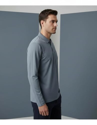 Image of Men's Full Sleeve Polo T-Shirt | Soft & Comfortable Fabric | Breathable | Quick Dry | Stretchable | Lightweight | Wrinkle Resistant | Skin Friendly | Durable