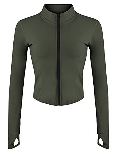 Gacaky Women's Athletic Jacket Lightweight Full Zip Up Yoga Jacket Cropped Workout Slim Fit Tops with Thumb Holes