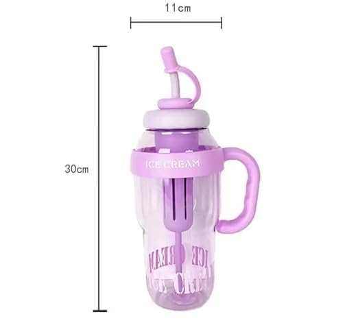 Image of Ice Cream Insulated Water Bottle with Straw and Handle, 1300ml, BPA Free, Leak Resistant, Large Capacity Tumbler - Multicolor