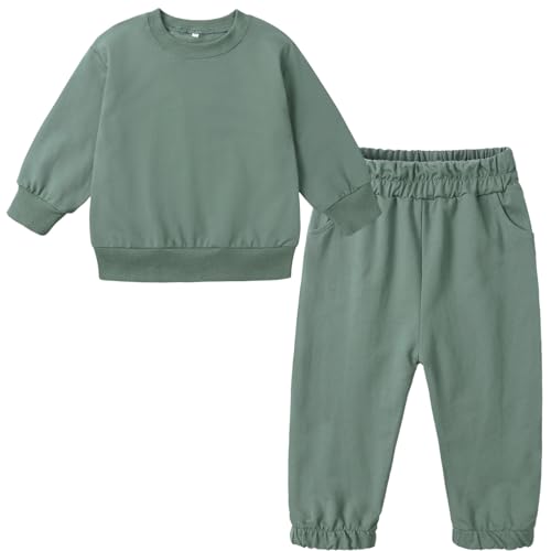 BACKID Boys Fall Outfits Toddler Sweatsuits Kids Solid Clothes Cotton Sweatshirt and Pants Clothing Sets,Green,6-7T
